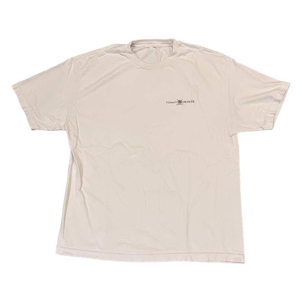 VTG Tommy Hilfiger Golf Shirt Sz XL Crest 90s White Spell Out Pocket Logo
